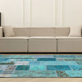 Vintage Turkish Area Rug 6x8 ft — Blue Patchwork