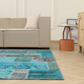 Vintage Turkish Area Rug 6x8 ft — Blue Patchwork
