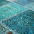 Vintage Turkish Area Rug 6x8 ft — Blue Patchwork