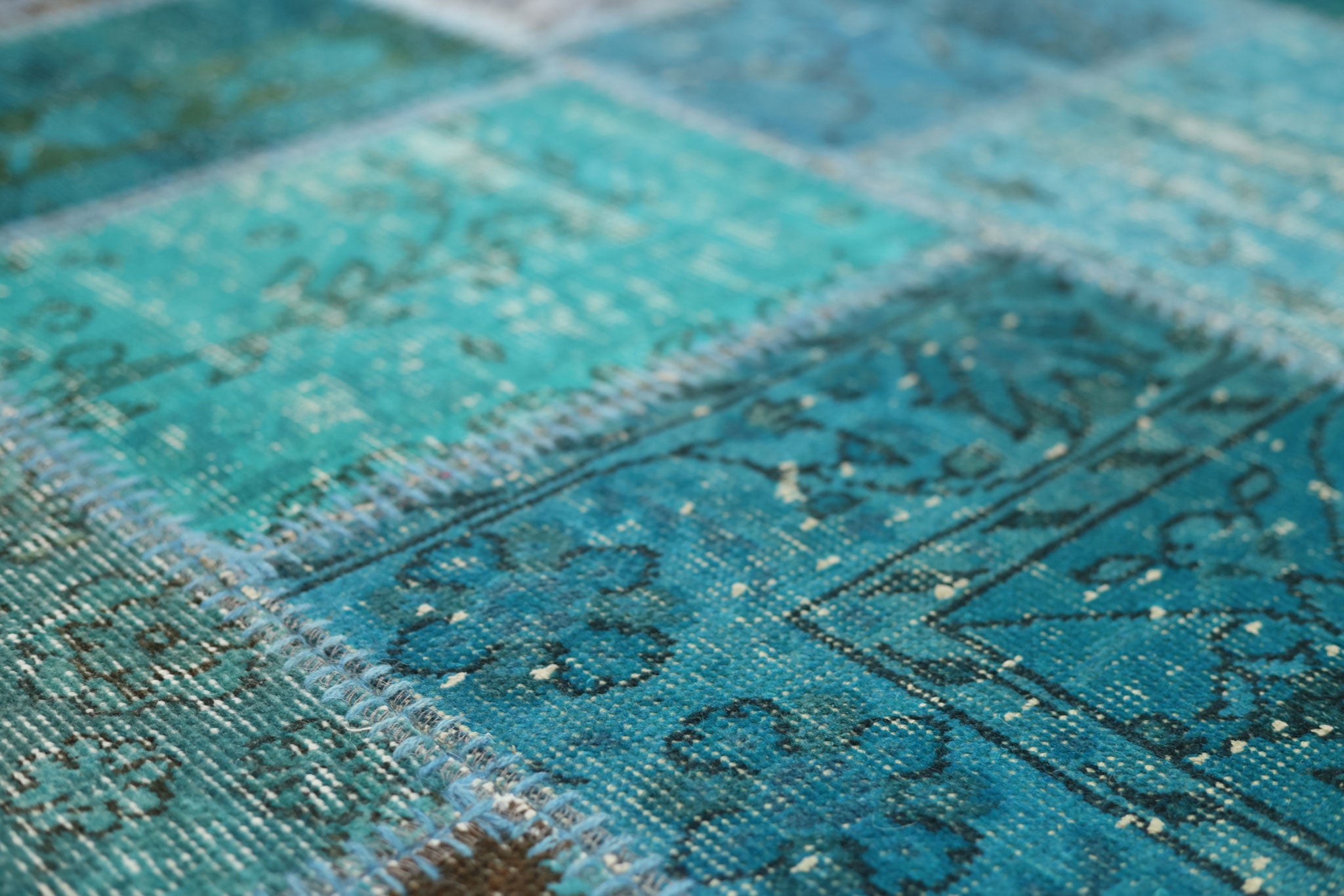 Vintage Turkish Area Rug 6x8 ft — Blue Patchwork