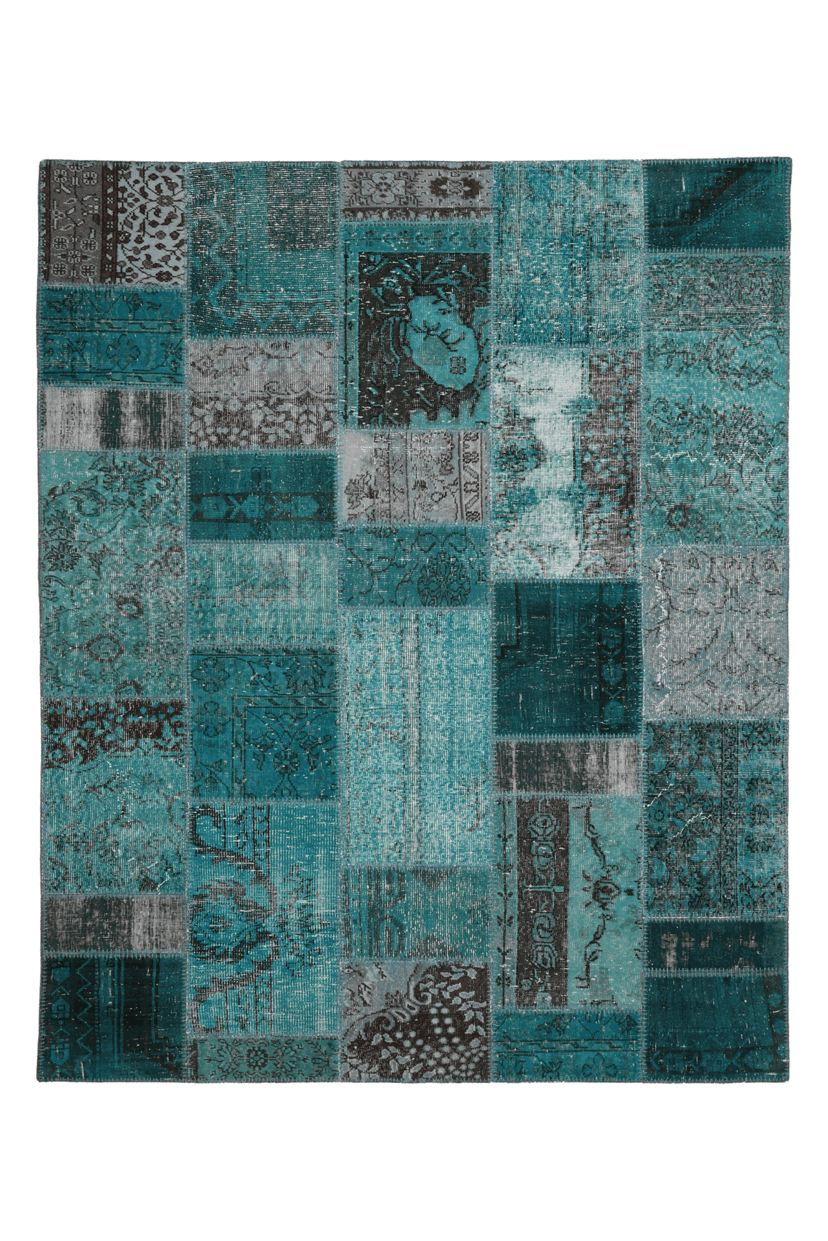 Vintage Turkish Area Rug 6x8 ft — Blue Patchwork