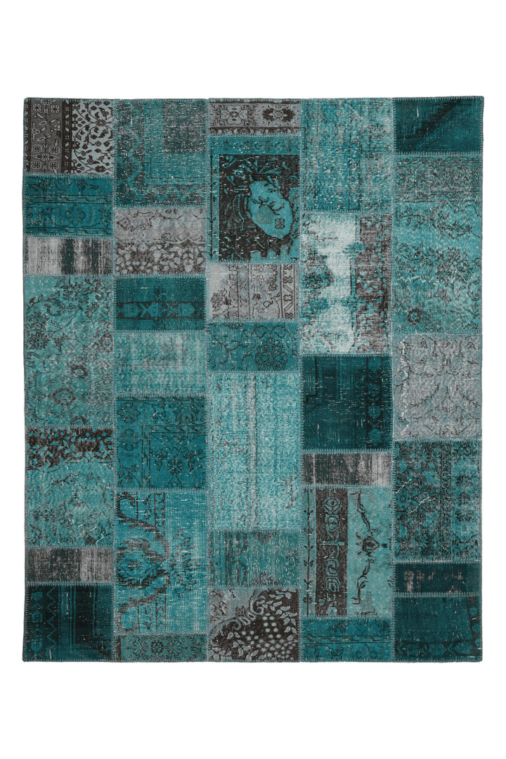 Vintage Turkish Area Rug 6x8 ft — Blue Patchwork