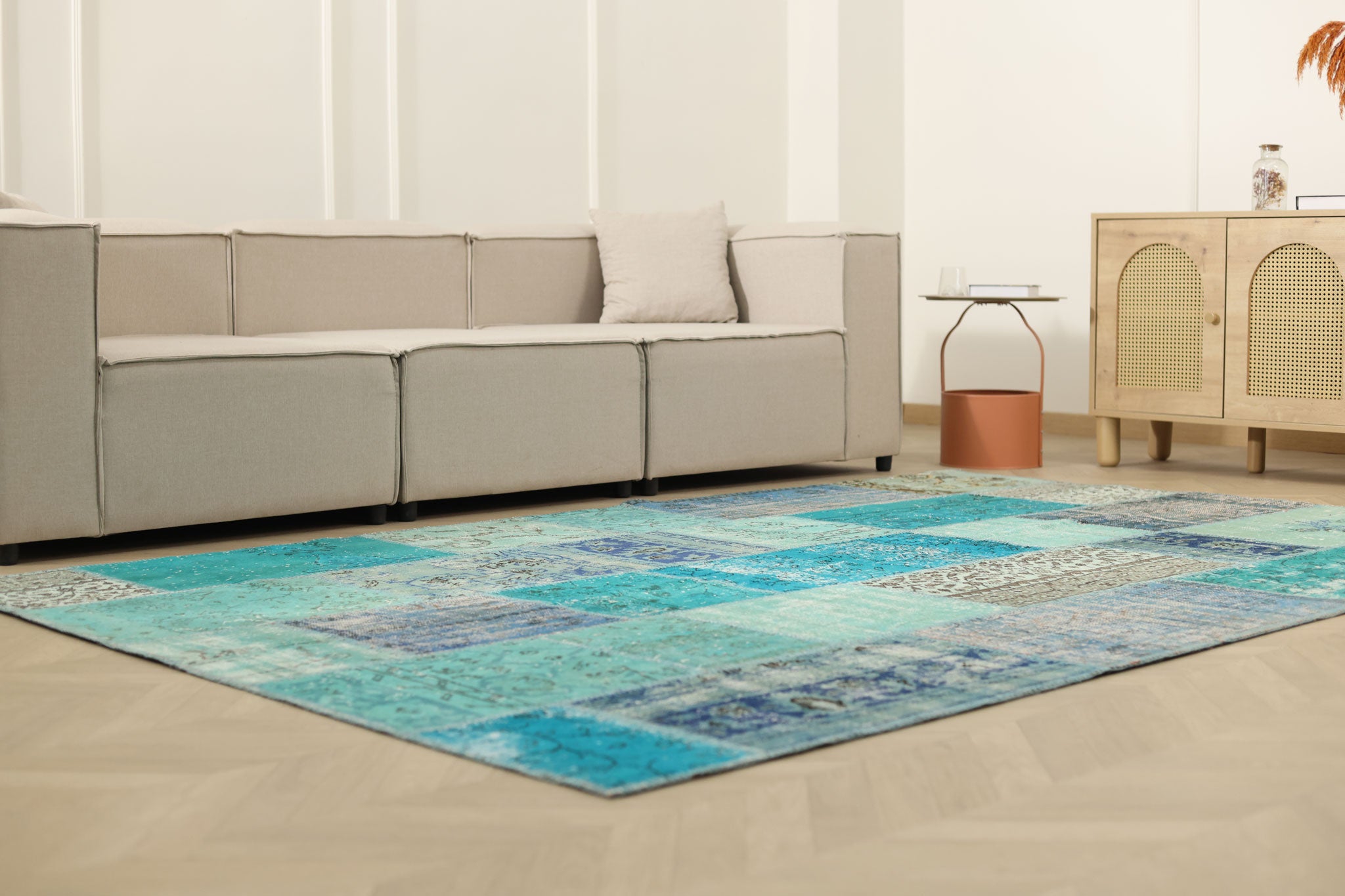 Vintage Turkish Area Rug 6x9 ft — Blue Patchwork