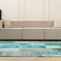 Vintage Turkish Area Rug 6x9 ft — Blue Patchwork