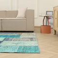 Vintage Turkish Area Rug 6x9 ft — Blue Patchwork