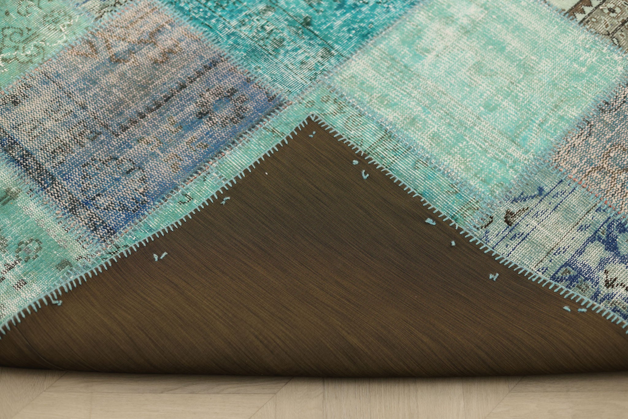 Vintage Turkish Area Rug 6x9 ft — Blue Patchwork