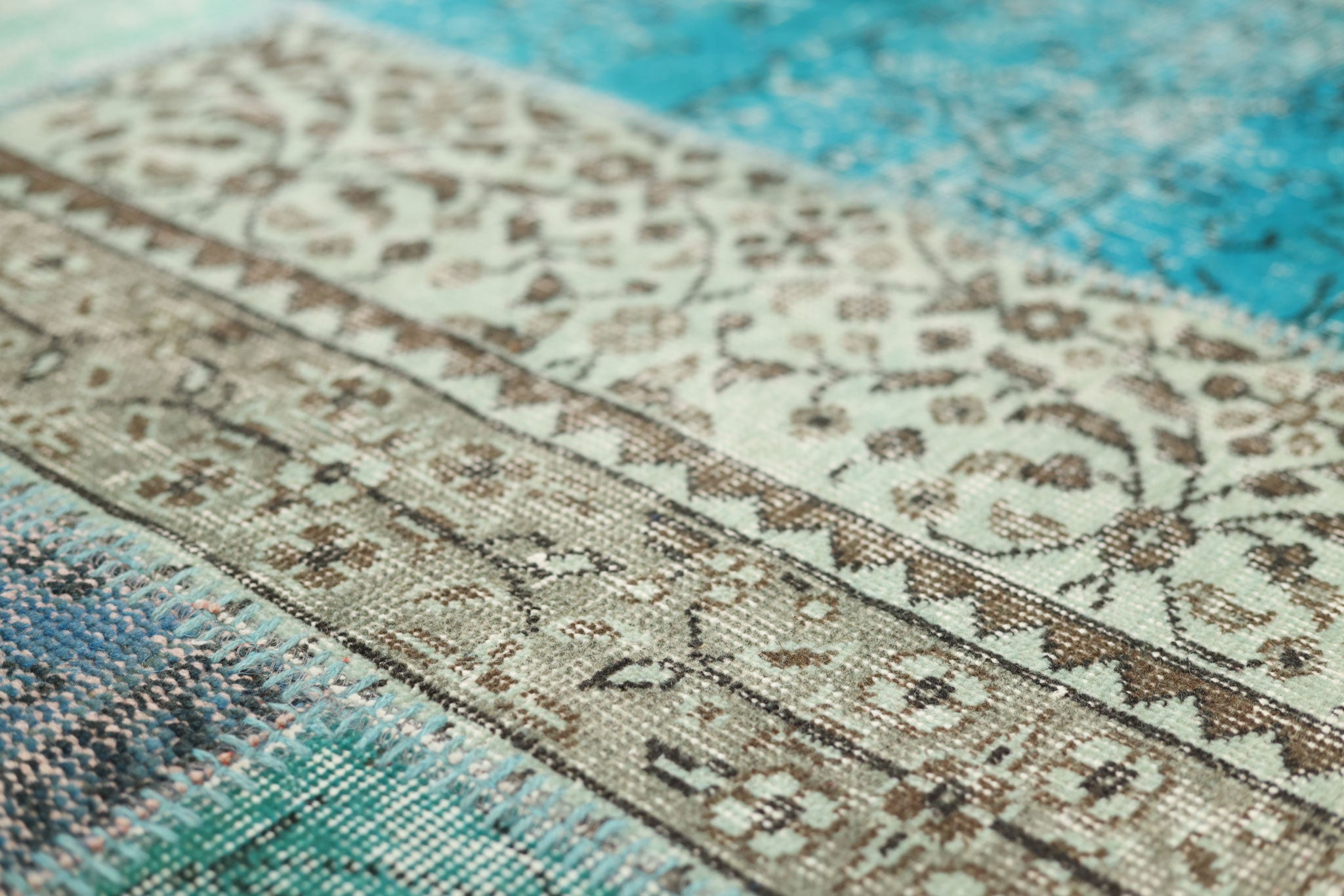 Vintage Turkish Area Rug 6x9 ft — Blue Patchwork