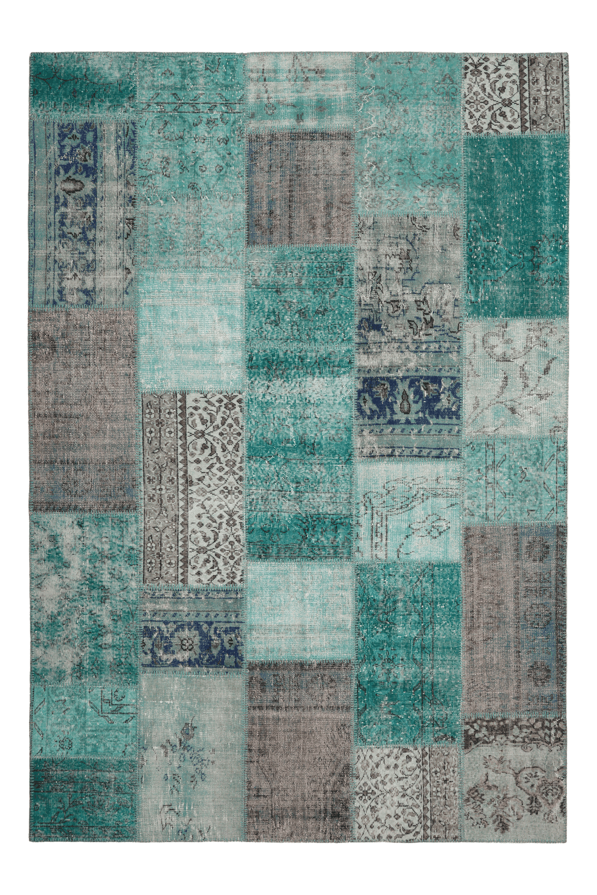 Vintage Turkish Area Rug 6x9 ft — Blue Patchwork
