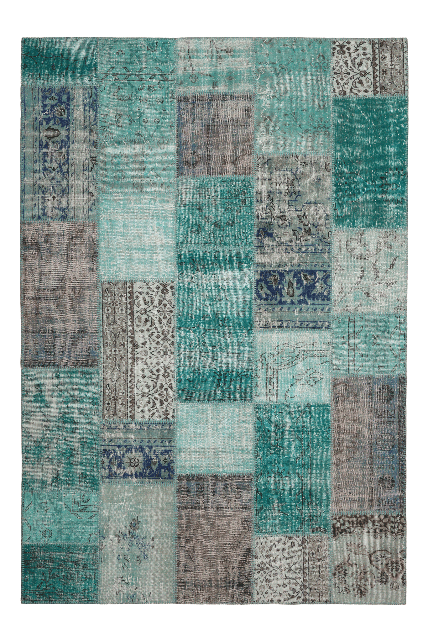Vintage Turkish Area Rug 6x9 ft — Blue Patchwork