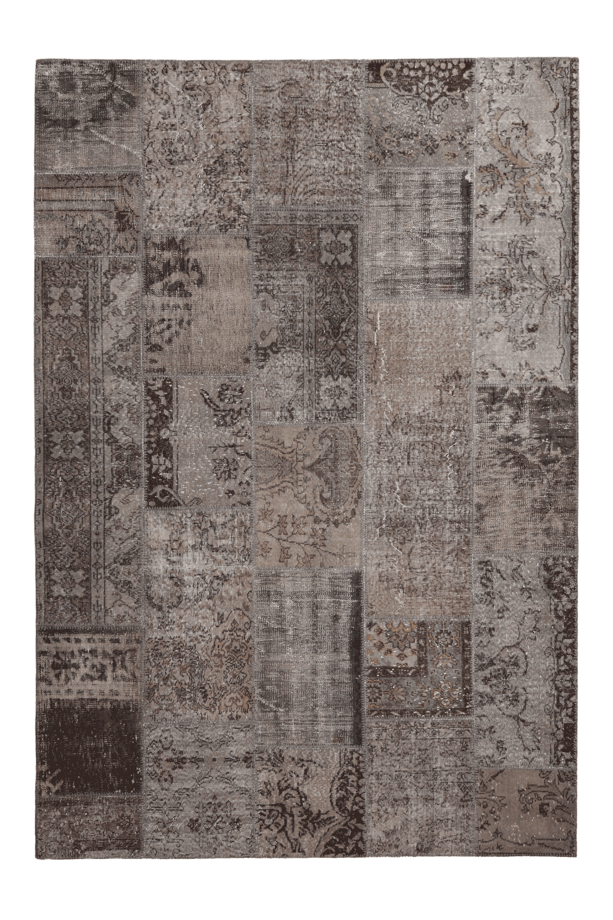 Vintage Turkish Area Rug 6x9 ft — Gray Patchwork