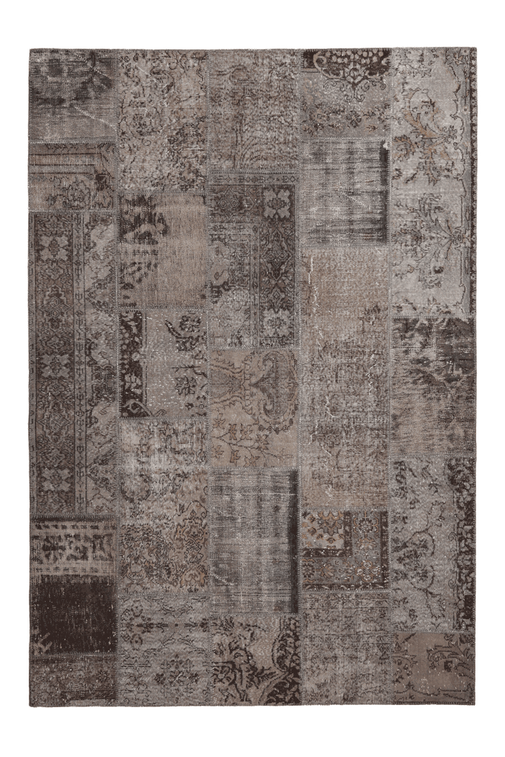 Vintage Turkish Area Rug 6x9 ft — Gray Patchwork