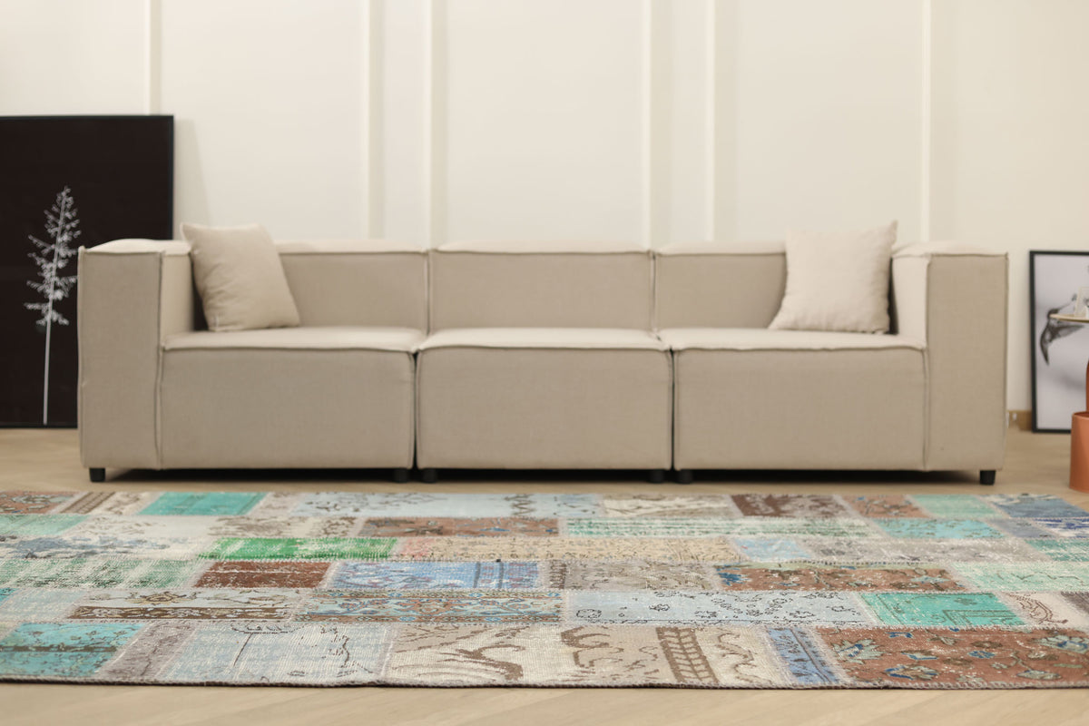 Vintage Turkish Area Rug 6x9 ft — Mixcolor Patchwork (No. 46559)