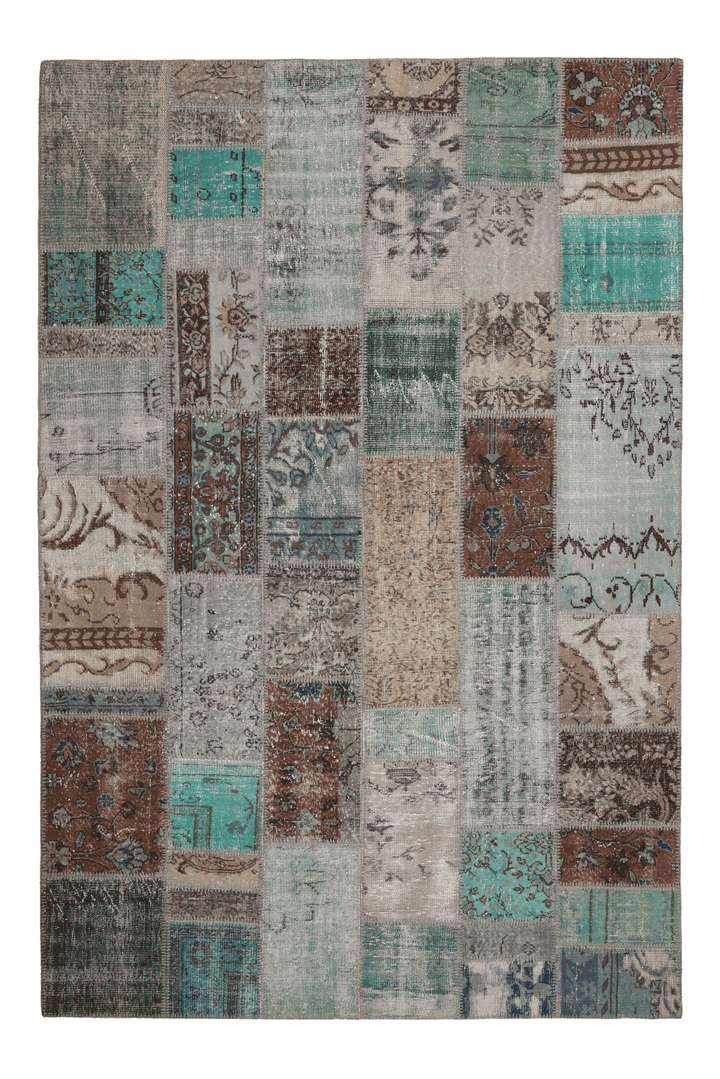 Vintage Turkish Area Rug 6x9 ft — Mixcolor Patchwork (No. 46559)