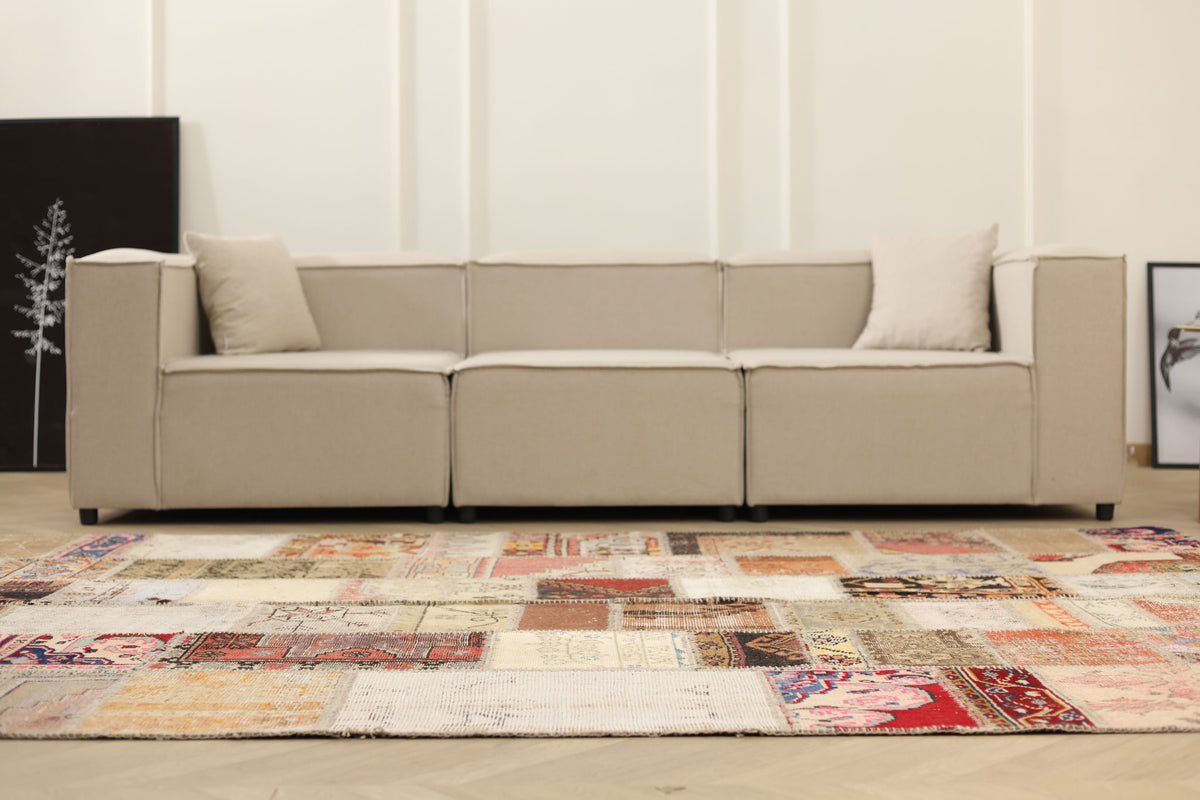 Vintage Turkish Area Rug 6x9 ft — Mixcolor Patchwork (No. 46561)