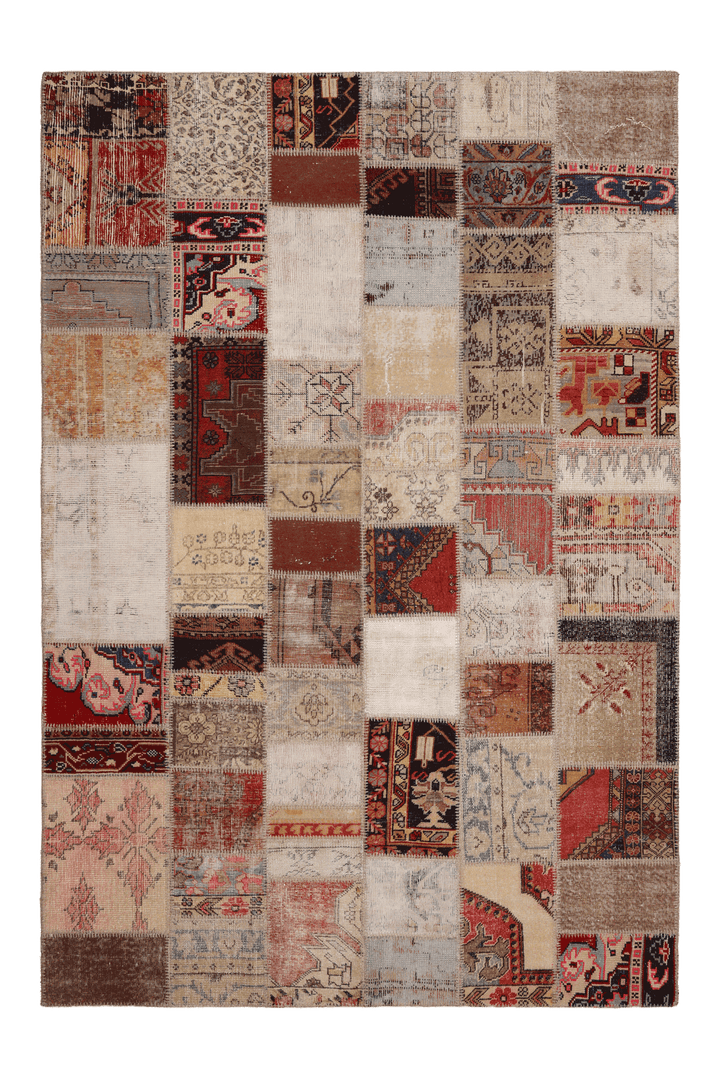 Vintage Turkish Area Rug 6x9 ft — Mixcolor Patchwork (No. 46561)