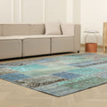 Vintage Turkish Area Rug 6x9 ft — Blue & Gray Patchwork