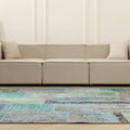 Vintage Turkish Area Rug 6x9 ft — Blue & Gray Patchwork