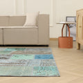 Vintage Turkish Area Rug 6x9 ft — Blue & Gray Patchwork