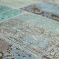 Vintage Turkish Area Rug 6x9 ft — Blue & Gray Patchwork