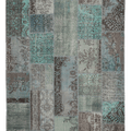 Vintage Turkish Area Rug 6x9 ft — Blue & Gray Patchwork