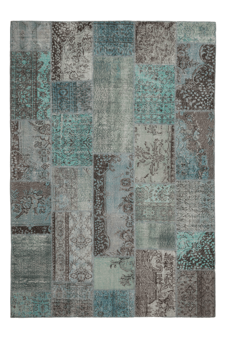 Vintage Turkish Area Rug 6x9 ft — Blue & Gray Patchwork