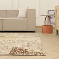 Vintage Turkish Area Rug 6x9 ft — Beige & Brown Patchwork