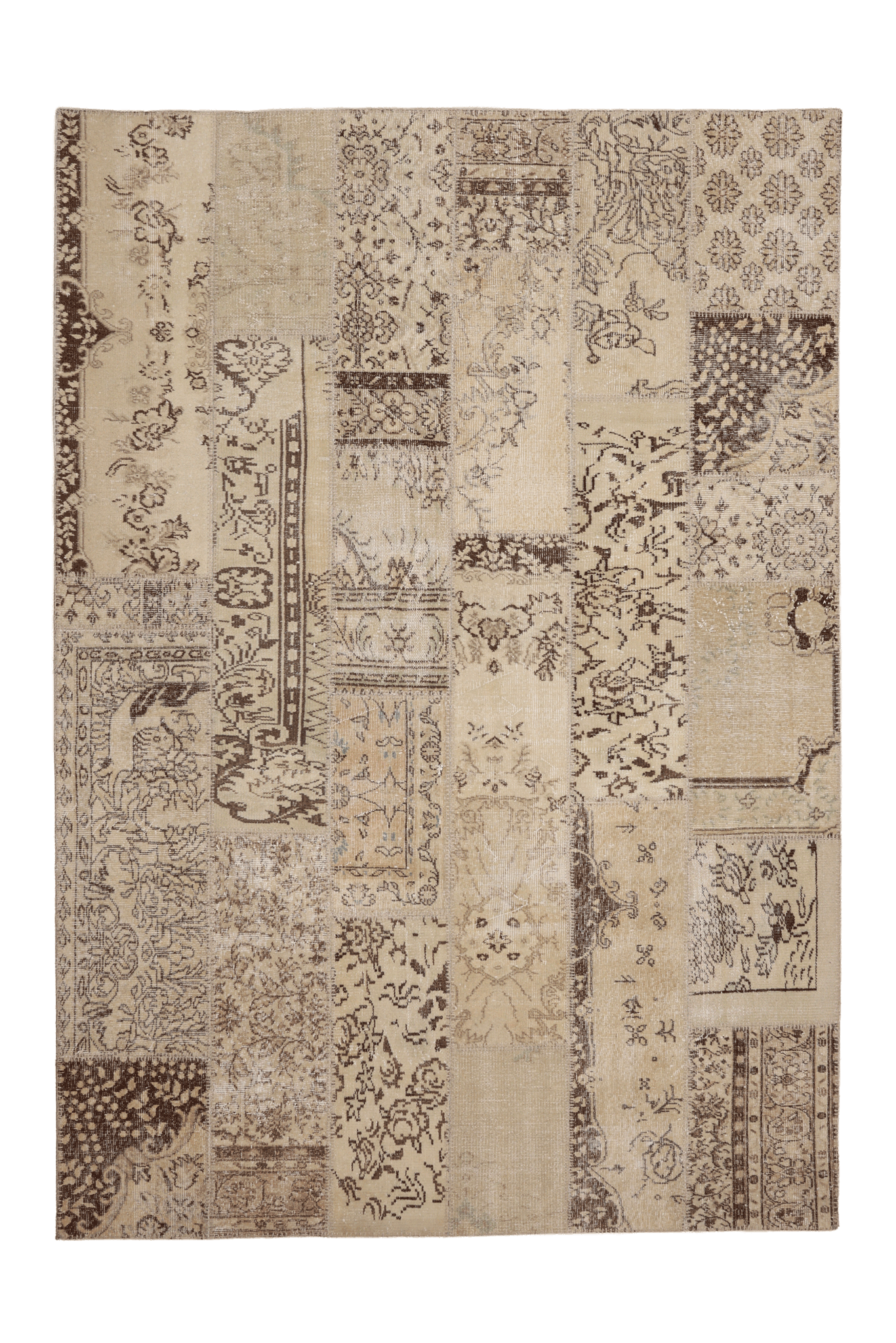 Vintage Turkish Area Rug 6x9 ft — Beige & Brown Patchwork