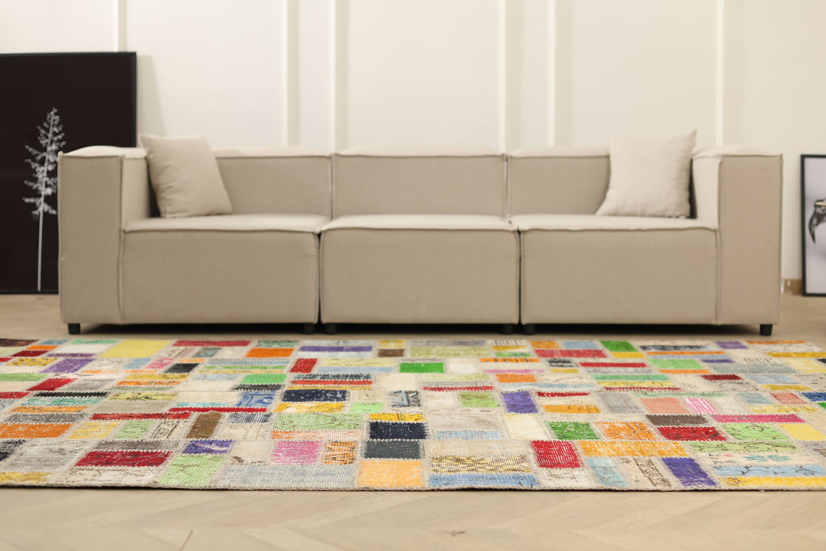 Vintage Turkish Area Rug 6x9 ft — Mixcolor Patchwork