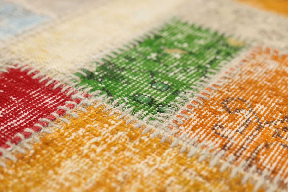 Vintage Turkish Area Rug 6x9 ft — Mixcolor Patchwork
