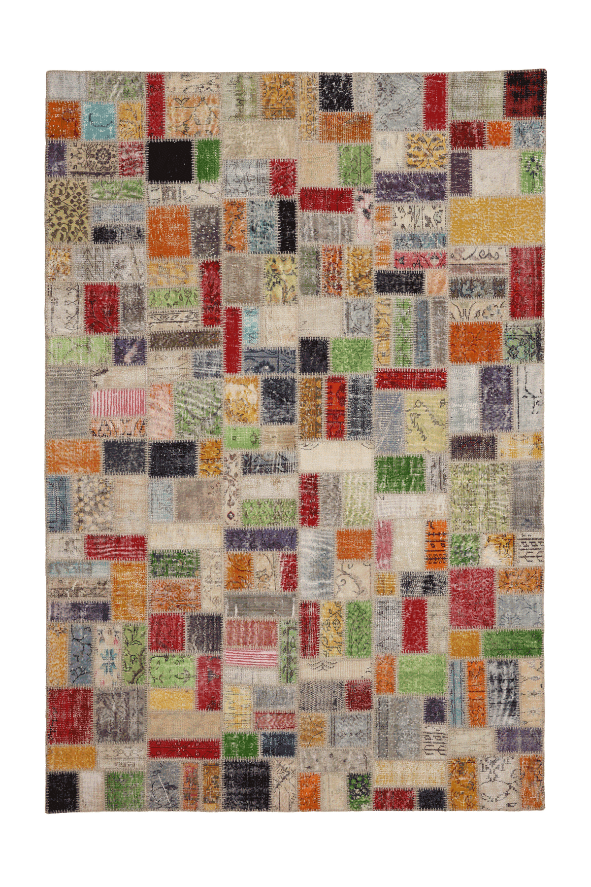 Vintage Turkish Area Rug 6x9 ft — Mixcolor Patchwork