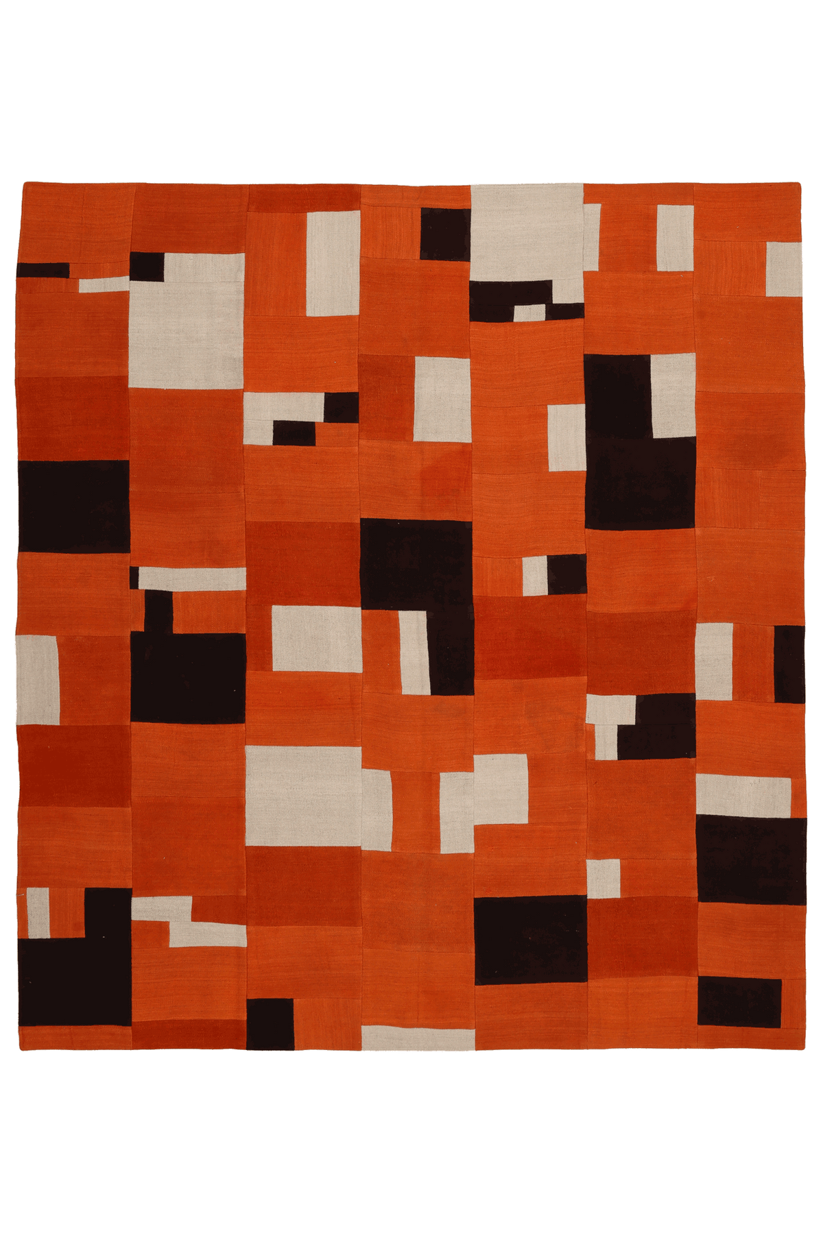 Vintage Turkish Area Rug 6x7 ft — Orange & Brown Patchwork