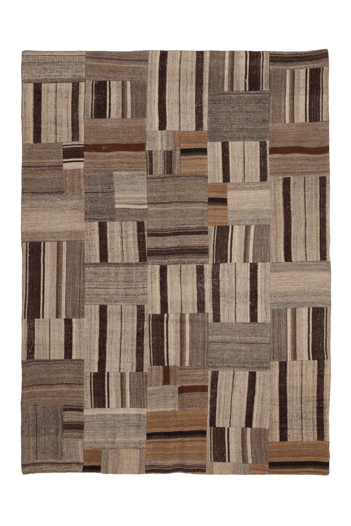 Vintage Turkish Area Rug 6x8 ft — Beige & Brown Patchwork