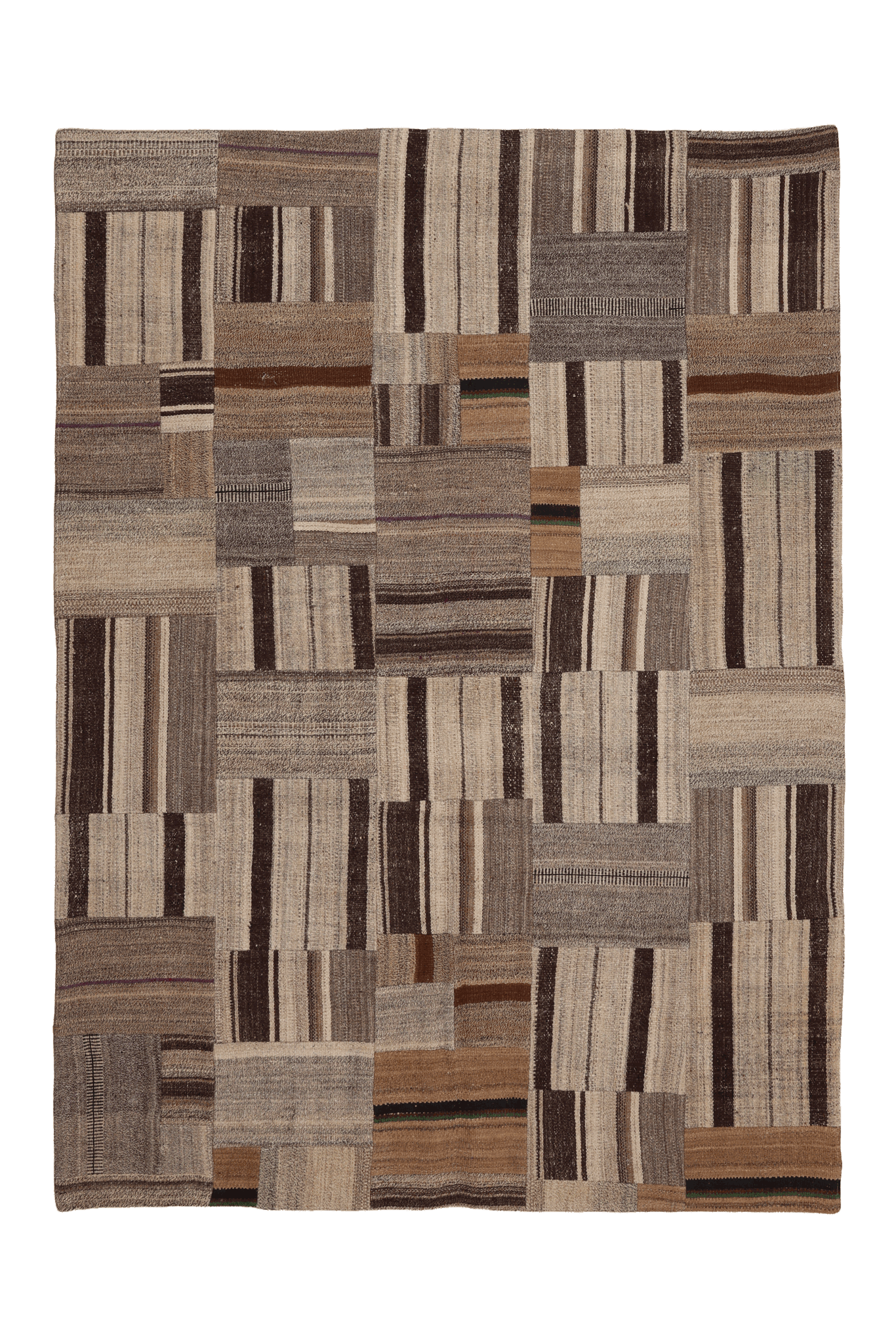 Vintage Turkish Area Rug 6x8 ft — Beige & Brown Patchwork