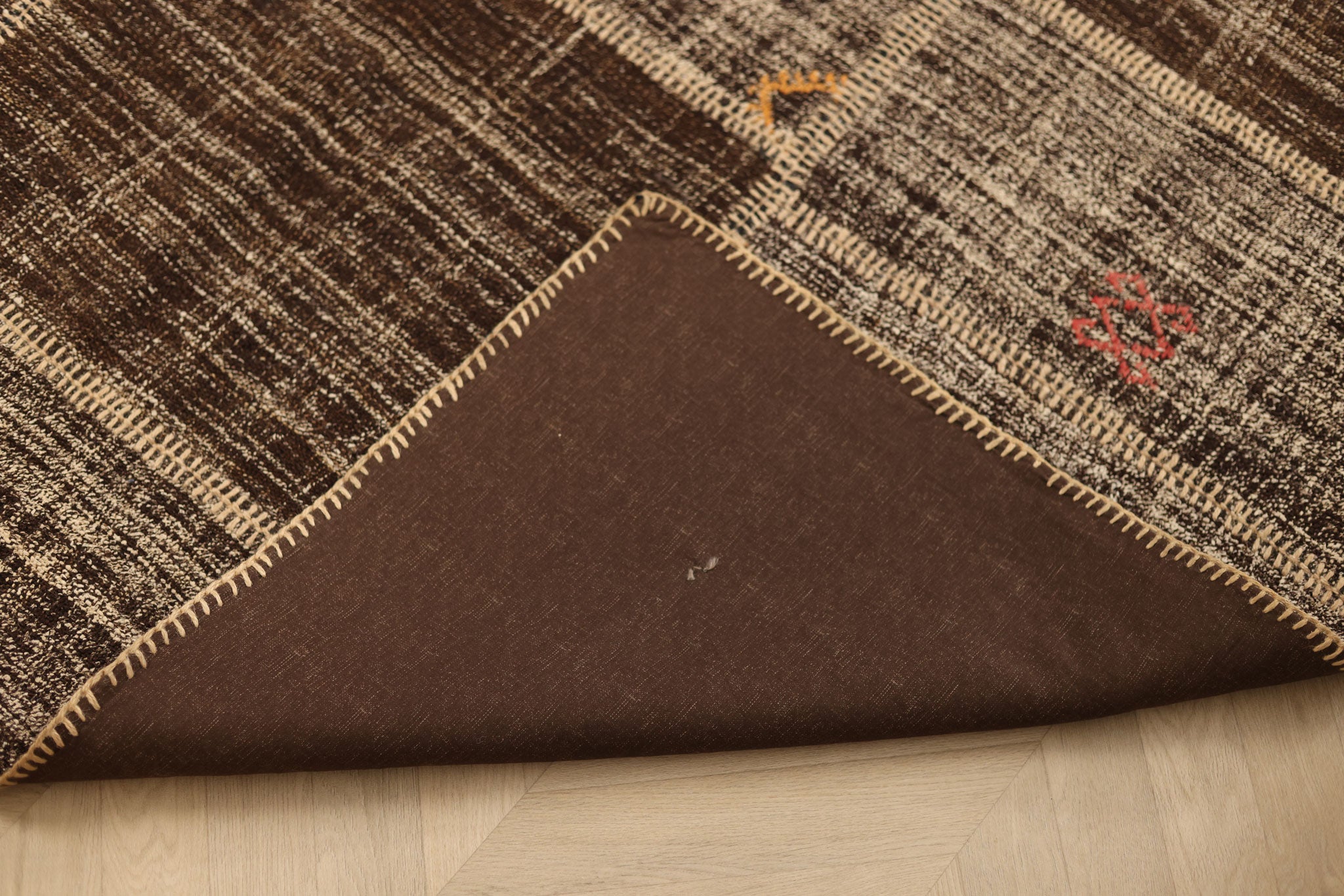 Vintage Turkish Area Rug 5x8 ft — Brown Patchwork