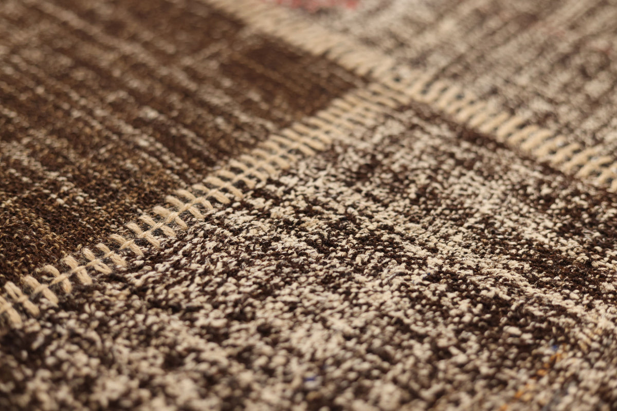 Vintage Turkish Area Rug 5x8 ft — Brown Patchwork