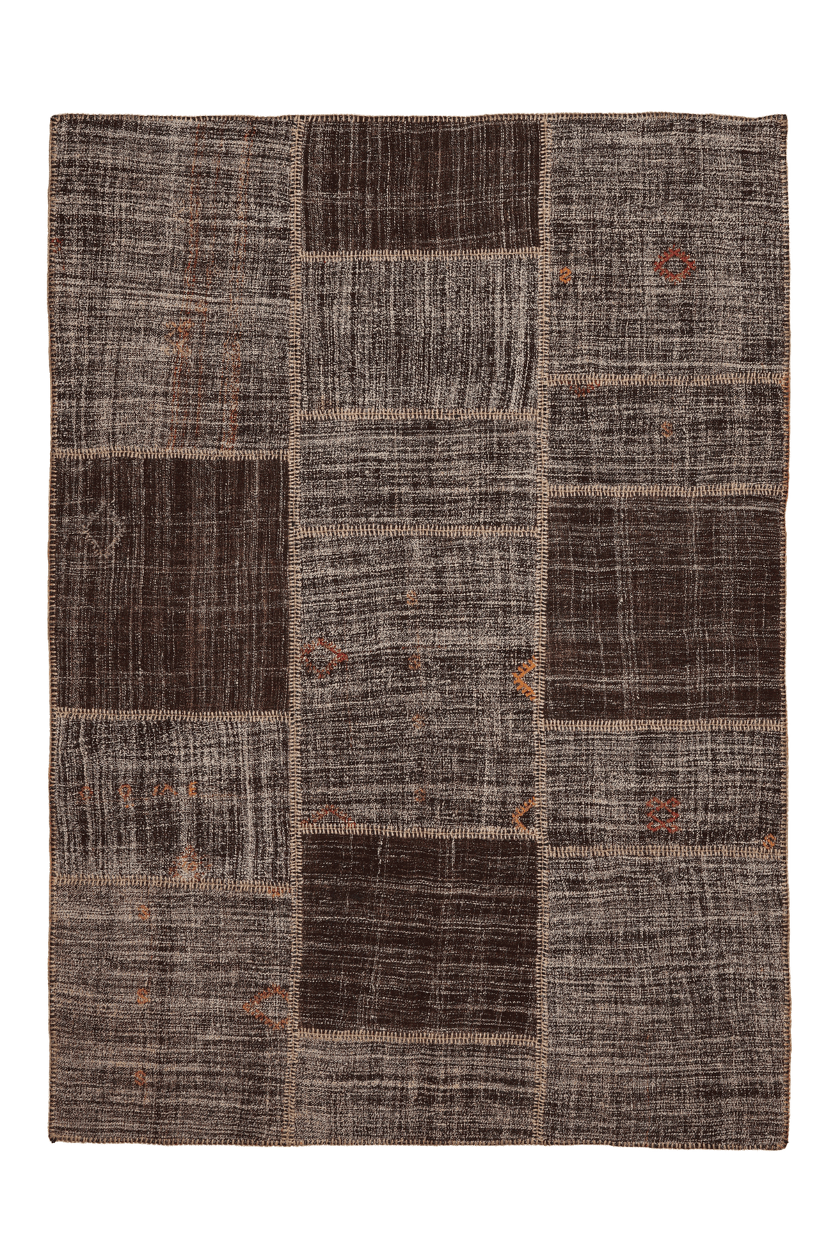 Vintage Turkish Area Rug 5x8 ft — Brown Patchwork