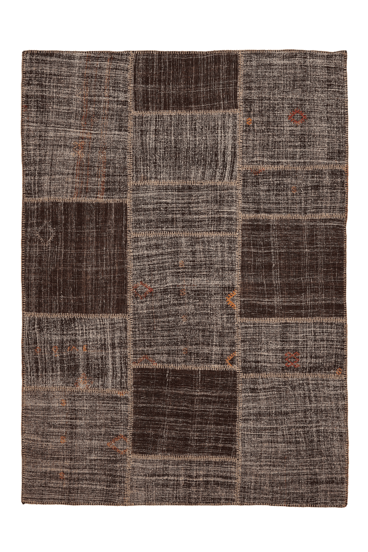 Vintage Turkish Area Rug 5x8 ft — Brown Patchwork