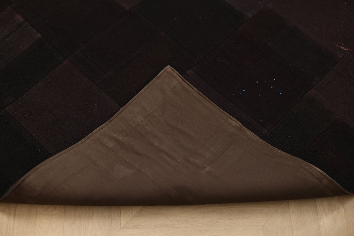 Vintage Turkish Area Rug 6x7 ft — Black Patchwork