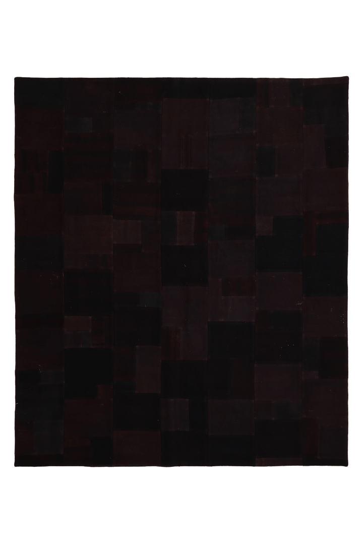 Vintage Turkish Area Rug 6x7 ft — Black Patchwork