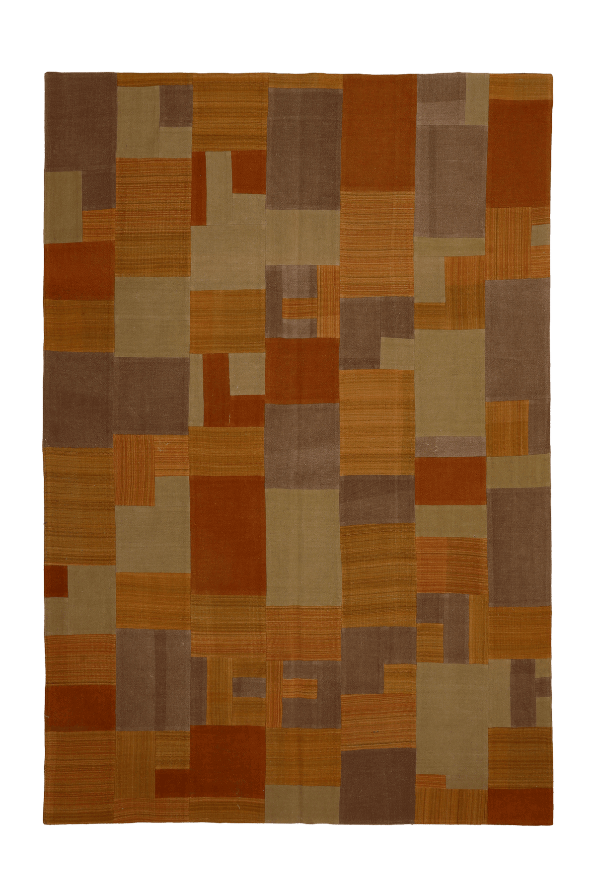 Vintage Turkish Area Rug 6x9 ft — Orange & Beige Patchwork