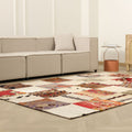 Vintage Turkish Area Rug 6x9 ft — White & Red Patchwork