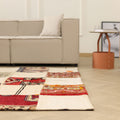 Vintage Turkish Area Rug 6x9 ft — White & Red Patchwork