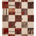 Vintage Turkish Area Rug 6x9 ft — White & Red Patchwork