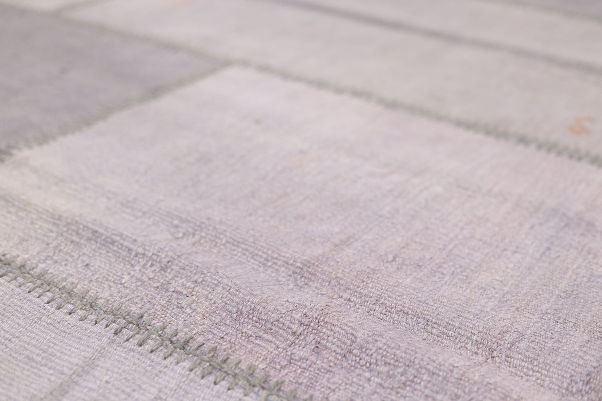 Vintage Turkish Area Rug 8x10 ft — Gray & Purple Patchwork