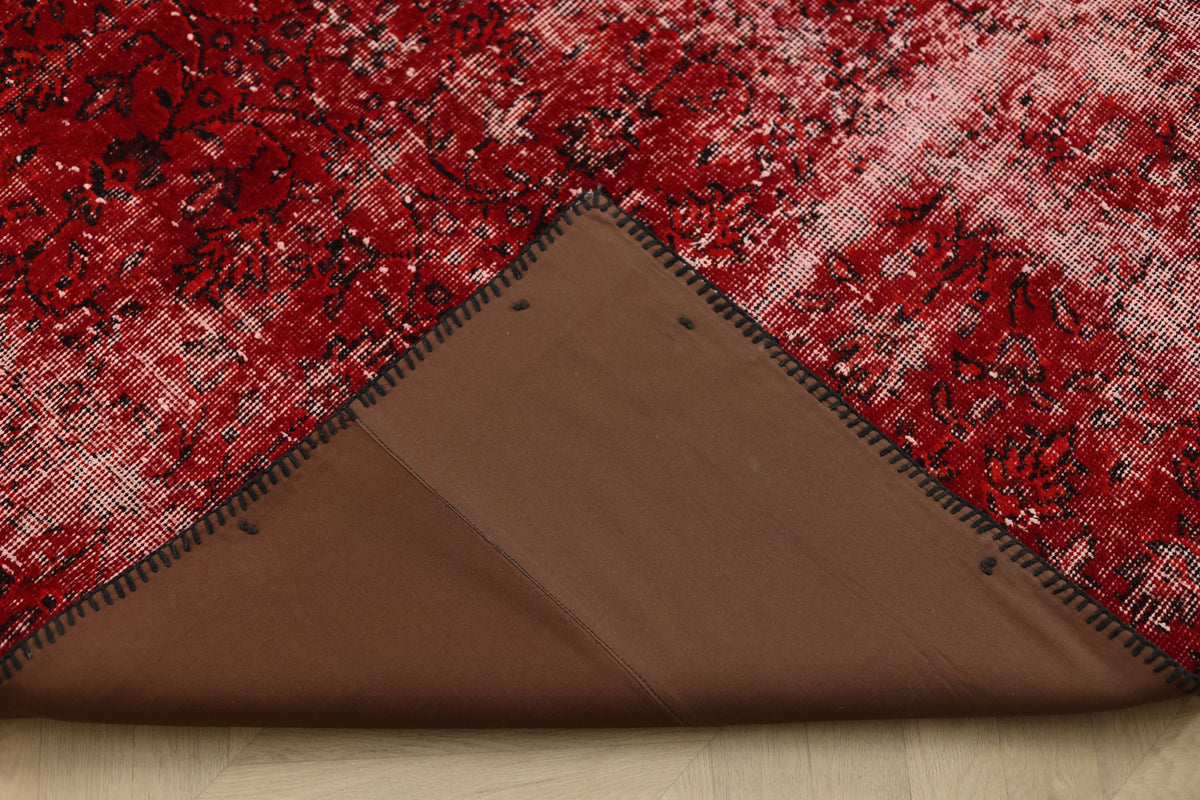 Vintage Turkish Area Rug 5x8 ft — Red & Black Patchwork