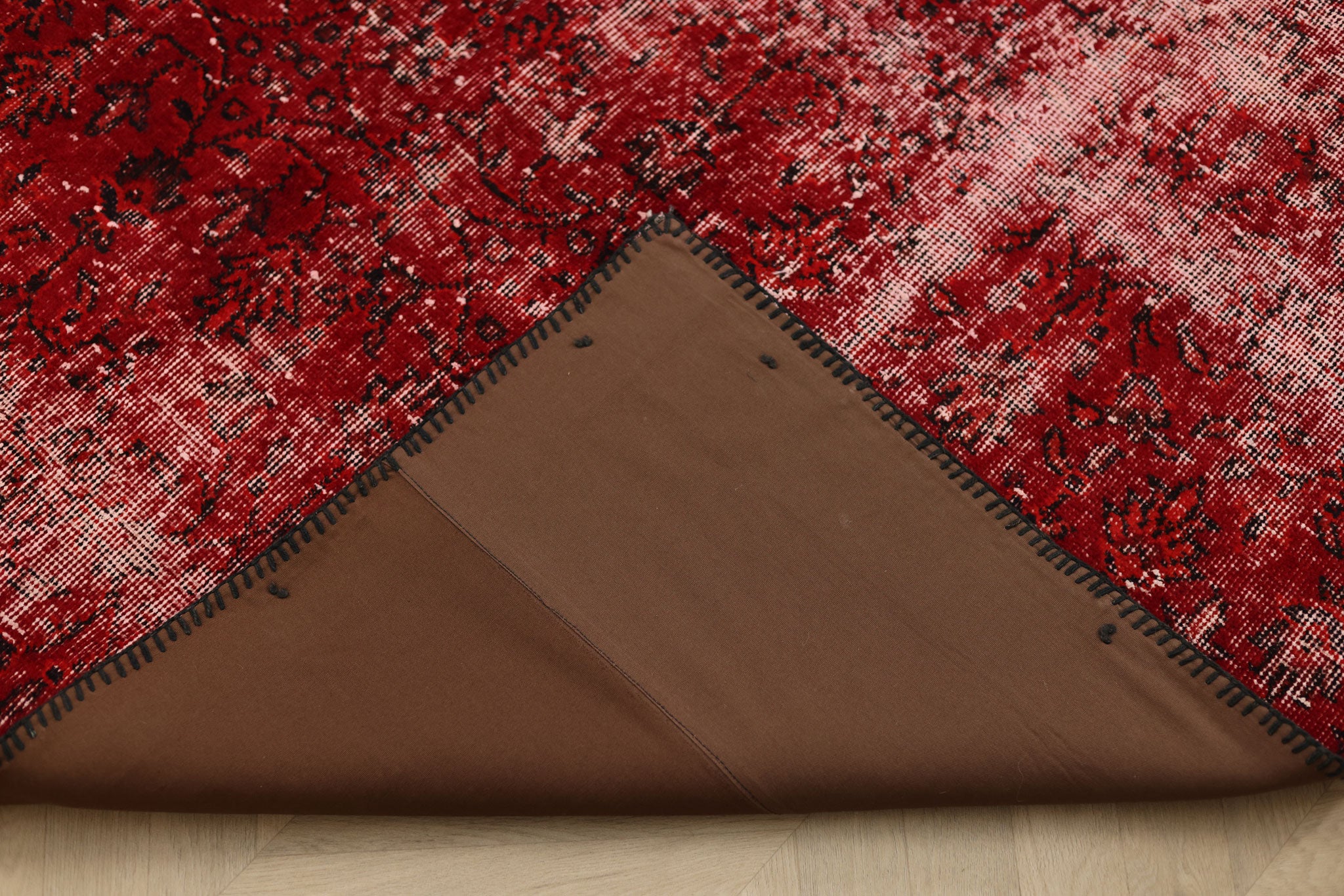 Vintage Turkish Area Rug 5x8 ft — Red & Black Patchwork