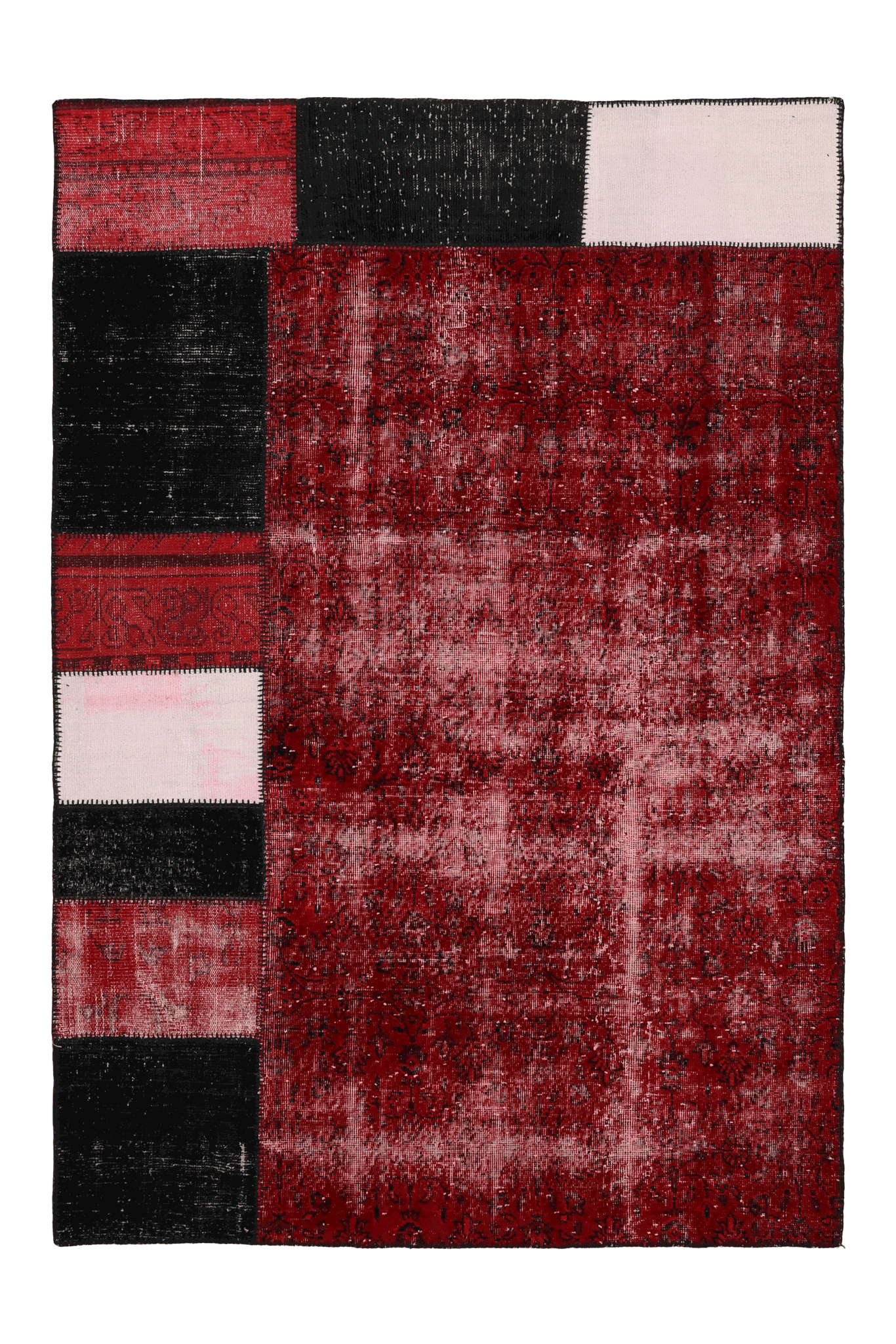 Vintage Turkish Area Rug 5x8 ft — Red & Black Patchwork