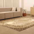 Vintage Isparta Turkish Area Rug 6x9 ft — Beige & Brown Floral (No. 46641)