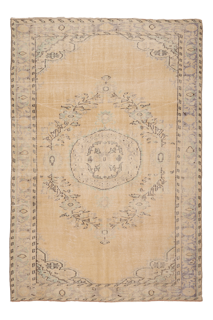 Vintage Manisa Turkish Area Rug 6x9 ft — Beige & Gray Floral (No. 46650)