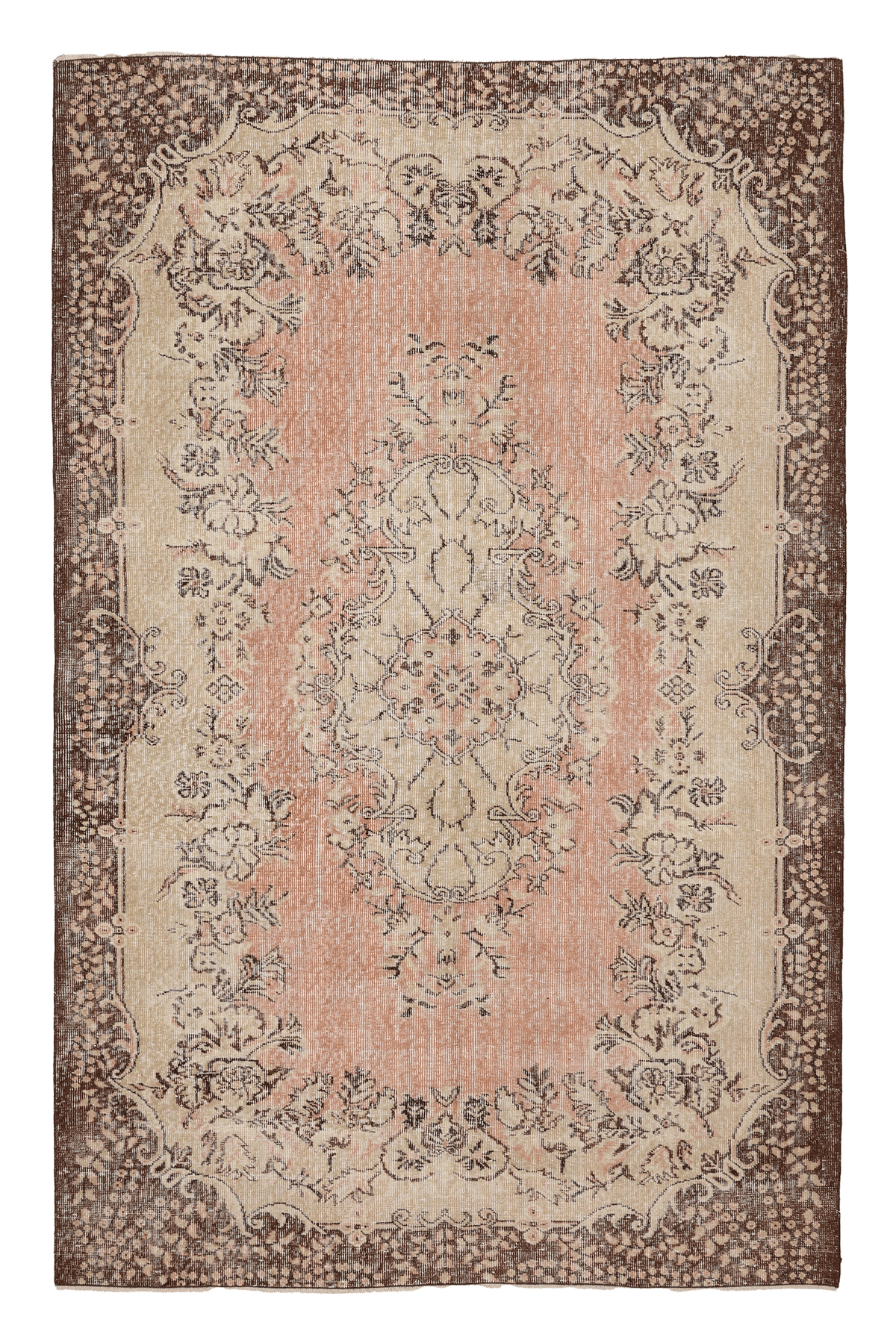 Vintage Isparta Turkish Area Rug 5x9 ft — Pink & Brown Floral (No. 46657)